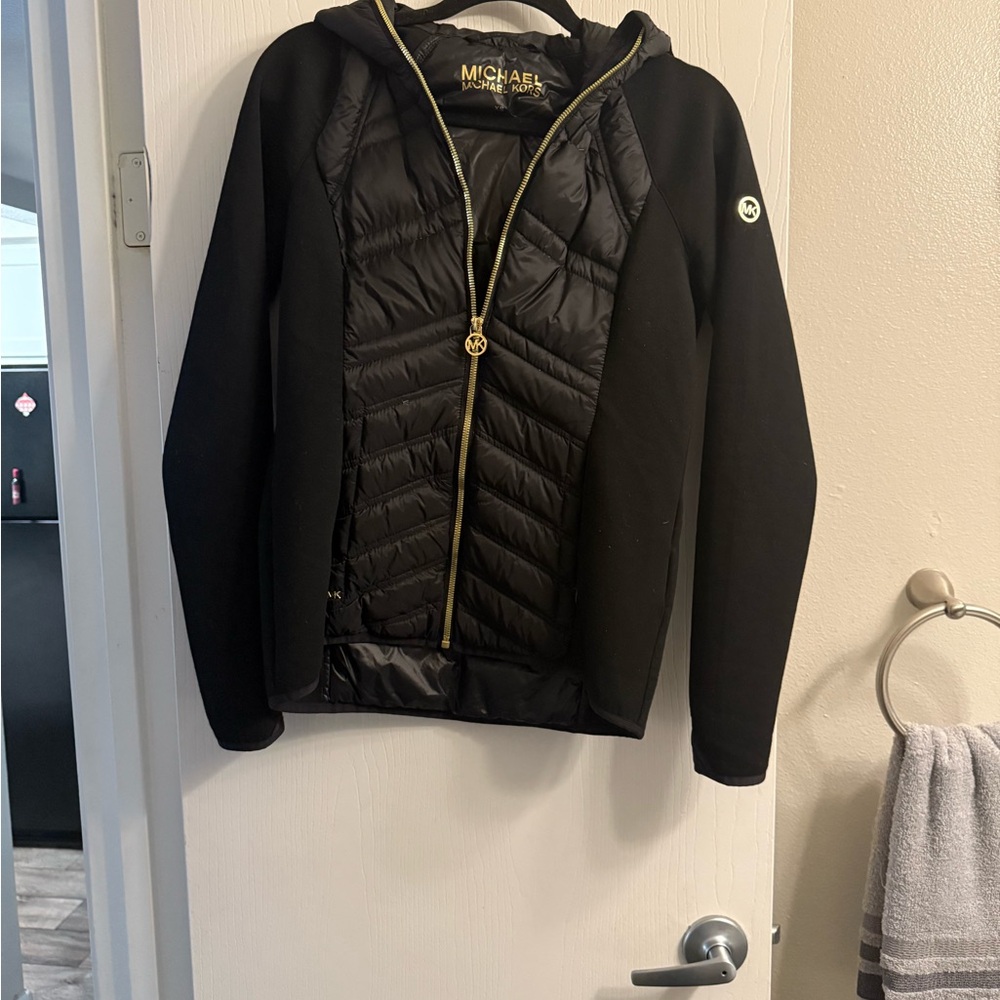 Michael Kors Black Quilted Jacket with Gold Details